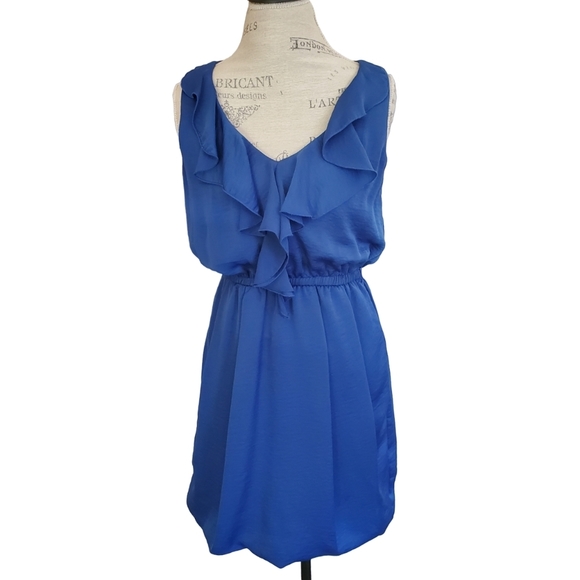 le chateau Dresses & Skirts - LE  CHATEAU | Electric Blue Mini Sleeveless Ruffle Collar Dress (Size 9/10)